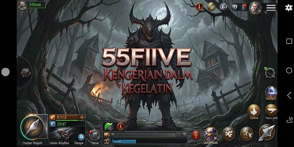 Tangkapan layar utama 55FIVE menampilkan suasana Horror yang mencekam.