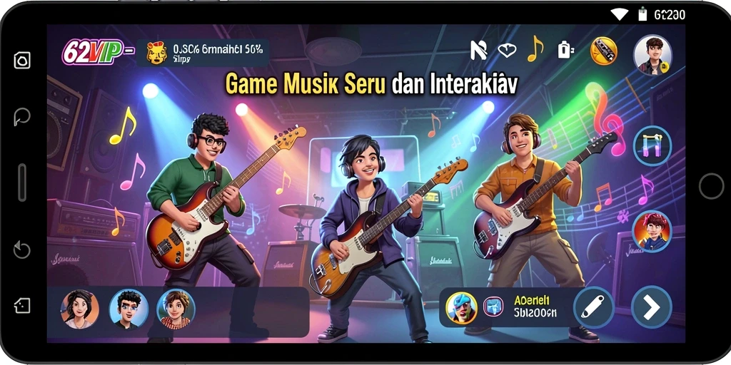 Tangkapan layar utama dari gameplay interaktif aplikasi musik 62VIP.
