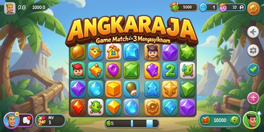 Tangkapan layar utama ANGKARAJA menunjukkan gameplay seru Match-3.