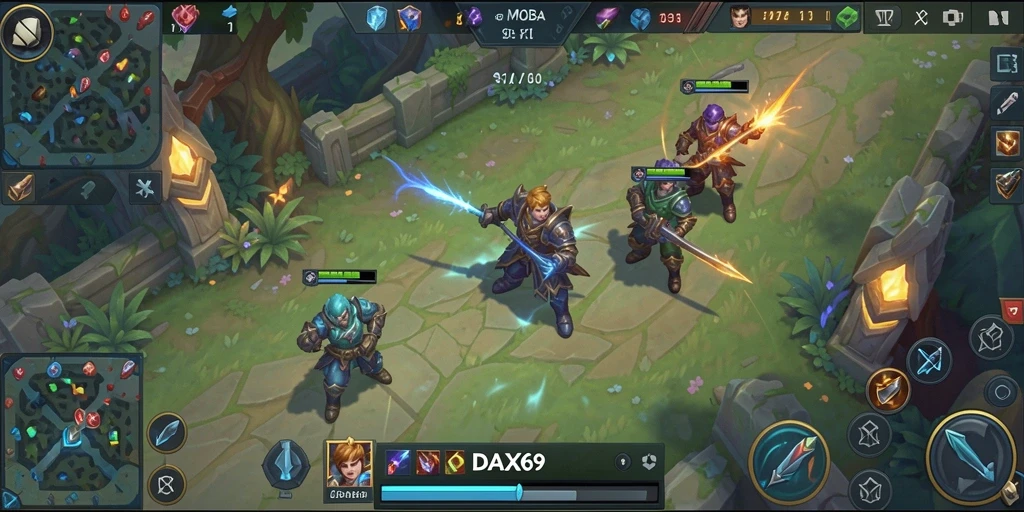 Tampilan seru gameplay DAX69 dalam pertempuran MOBA.