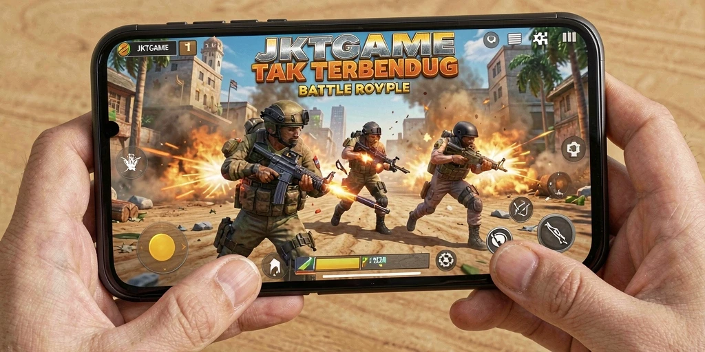 Tampilan aksi seru dalam gameplay Battle Royale JKTGAME.