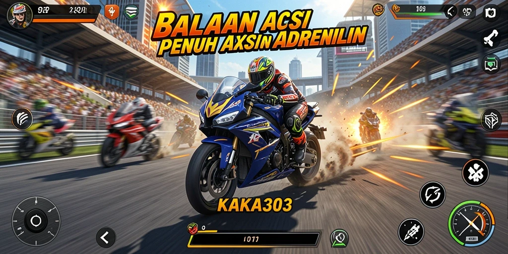 Tampilan menarik dari gameplay balapan motor yang mendebarkan.