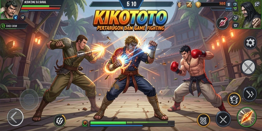 Tangkapan layar KIKOTOTO menampilkan pertarungan mendebarkan antar karakter.