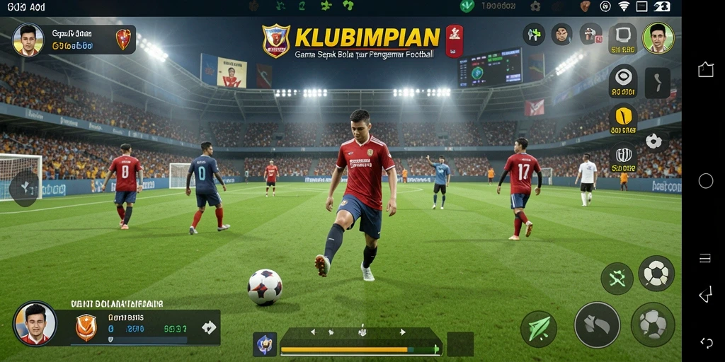 Tangkapan layar utama KLUBIMPIAN menampilkan aksi sepak bola yang mendebarkan.