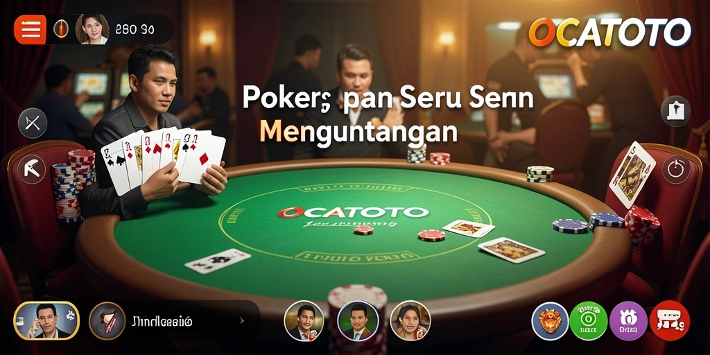 Tampilan utama OCATOTO menunjukkan suasana permainan Poker yang hidup.