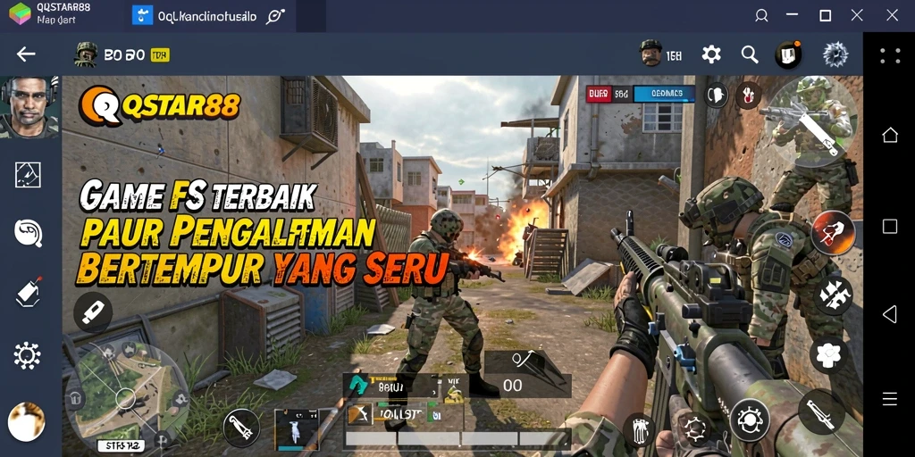 Screenshot utama QQSTAR88 menampilkan aksi pertempuran intens di medium grafis yang menawan.