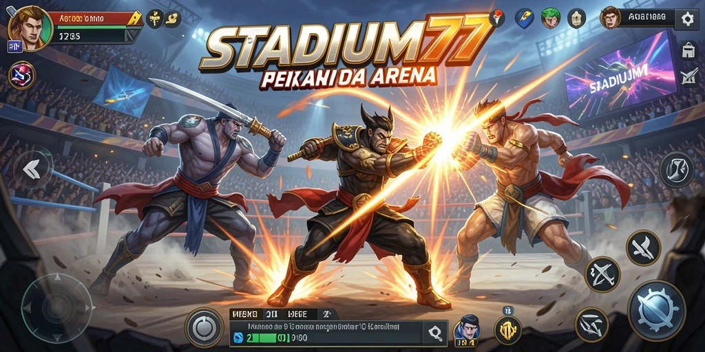 Screenshot STADIUM77 menampilkan aksi pertarungan yang mendebarkan.
