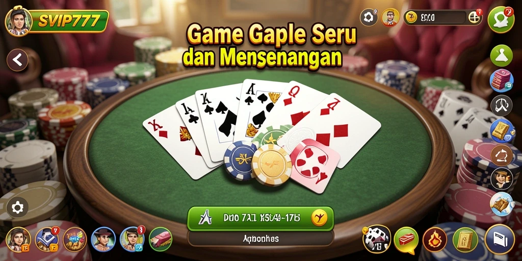 Screenshot gameplay SVIP777 menampilkan pengalaman gaple yang seru dan interaktif.