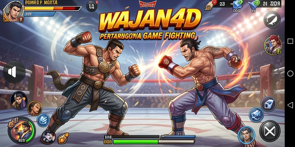 Tangkapan layar gameplay WAJAN4D menunjukkan pertarungan epik antar karakter.