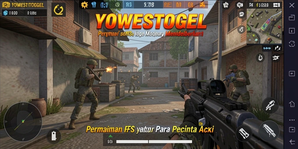 Tampilan gameplay mendebarkan dari permainan FPS YOWESTOGEL.